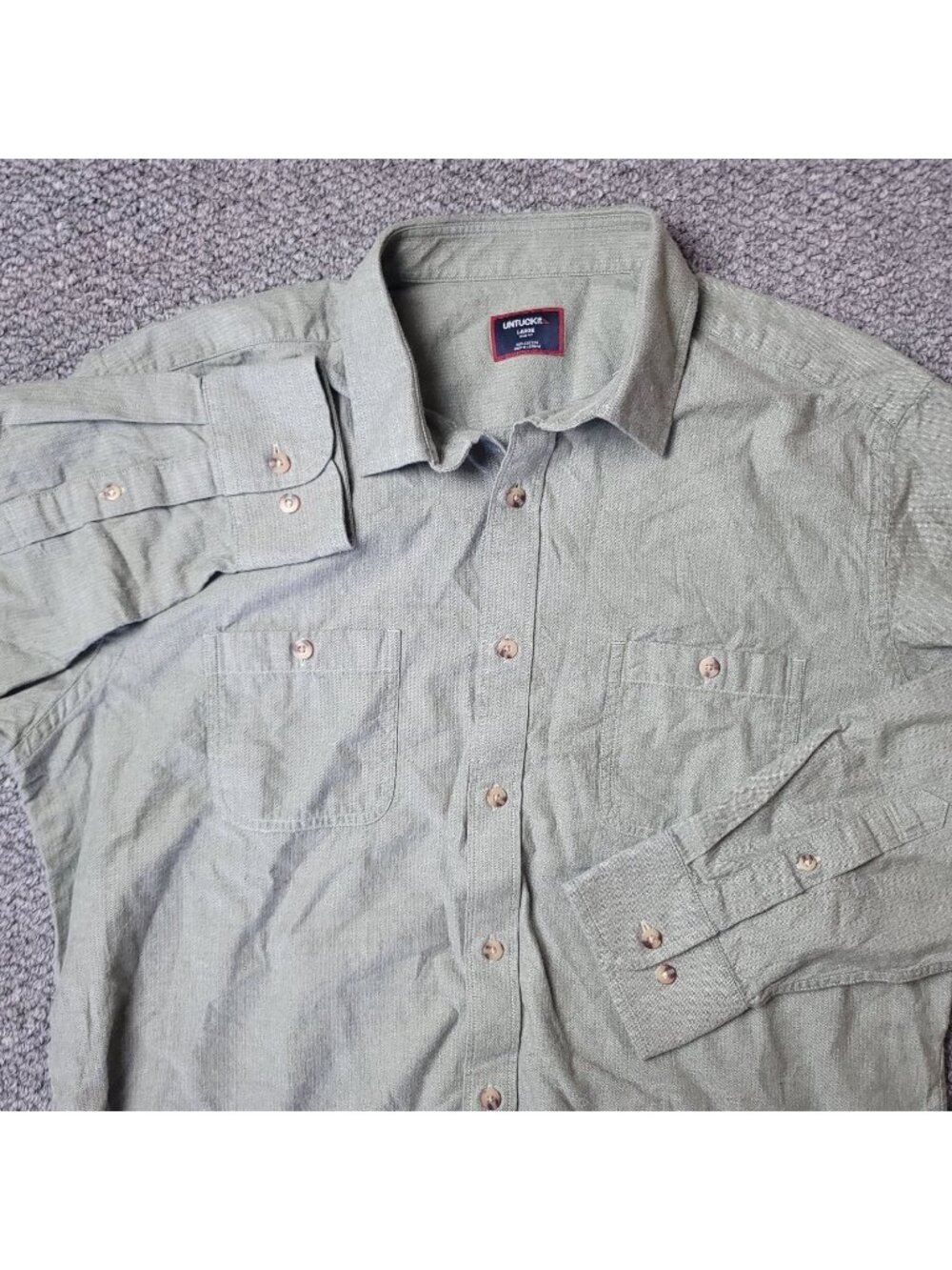 UNTUCKIT Bettle Slim Shirt Mens L Large Button Long Sleeve Green Cotton